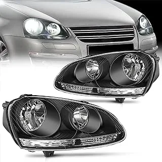 مجموعة المصابيح الأمامية Nilight متوافقة مع 2005 2006 2007 2008 2009 2010 Volkswagen Jetta 2006 2007 2008 2009 VW Rabbit GTI Headlamp Black الإسكان سائق وجانب الركاب، ضمان لمدة عامين