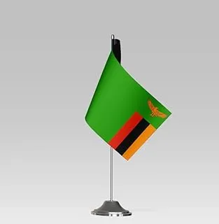 BPA® ZAMBIA FLAG علم طاولة صغير الحجم مع حامل ديكور مكتبي أنيق (21x10 سم)