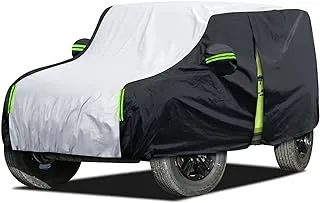 Waterproof Car Cover for Jeep Wrangler 4 Door JK JL CJ YJ TJ 1987-2023 All Weather Outdoor Full Exterior Covers with Door Zipper and Windproof Straps for Rain, Sun, Wind Protection