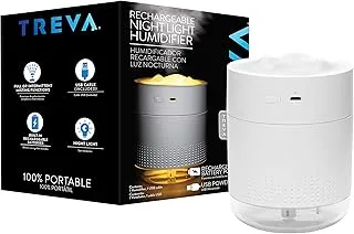 Treva Portable Mini Humidifier 500ml Capacity, Cool Mist Humidifier with Night Light, USB and Rechargeable Battery Powered, Whisper Quiet with Two Misting Modes and Auto Shut Off