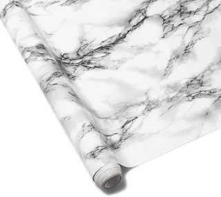 BPA (10m x 60cm) Marble Contact Paper, Self-Adhesive Wallpaper Decorative Removable Wallpaper with PVC Waterproof Oil-proof for Kitchen Countertop Cabinet Furniture-Ink white