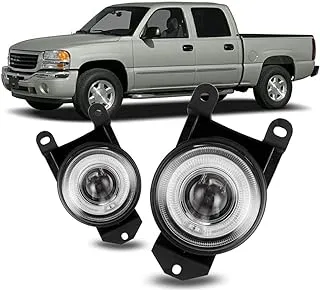 Winjet Compatible with GMC [2002-2006 Sierra Denali] [2000 2001 2002 2003 2004 2005 2006 Yukon Denali] [1992-1999 Pontiac Bonneville] Driving Halo Ring Projector Fog Lights