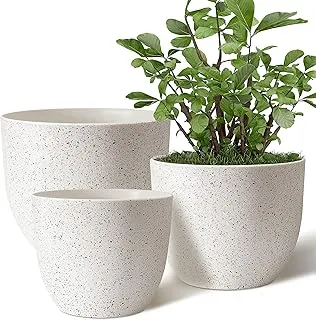 Giraffe Creation Plant Pots 10/9/8 inch Set of 3, Flower Pots Outdoor Indoor, Planters with Drainage Hole, Speckled White