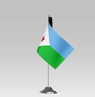 علم طاولة صغير الحجم BPA® DJIBOUTI FLAG مع حامل ديكور مكتبي أنيق (21 × 10 سم)