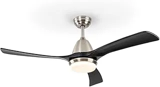 Funfano Glade 3 Solid Wood Blades Light Integrated Nickel Ceiling Fan with Remote Control, 132 cm Diameter, Black