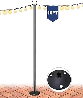 Eazielife 10FT String Light Pole for The Outdoor, Heavy Duty Metal Lighting Stand Pole for Hard Soil Wood Backyards Patio Weddings Holiday Party Decorations (1 Pack)