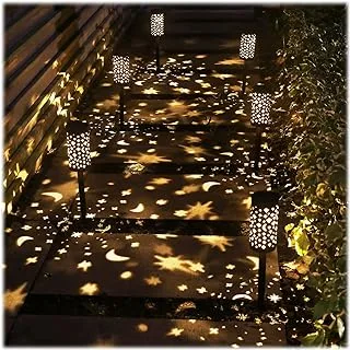 Solar Pathway Lights, 4 Pack Lights Solar Powered Waterproof, Hanging Solar Lights Decorative Star Moon Solar Path Lights Outdoor for Walkway, Garden, Patio, Christmas, Ramadan, Eid Decoration