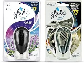 Glade Sport Car Air Freshener Bundle, Lavender Marine & New Car Scent, Eliminates Odours & Freshens Up To 75 Days, 2 x 7ml