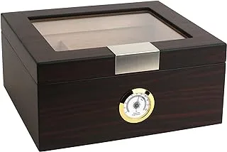 Mantello Cigar Humidors, Humidor Cigar Box- Gifts for Men, Ebony Wood, Glass-Top Cigar Humidor, Cigar Humidor Box with Hygrometer, Cedar Divider, Humidity Packets Holder, Cigar Box, Holds 25-50 Cigars