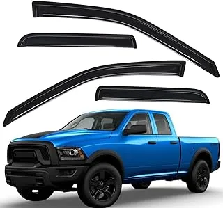 Lightronic WV94101 Outside-Mount Side Window Visor Deflector Rain Guard, Dark Smoke Shatterproof, 4-Pieces Set for 2009-2018 Dodge Ram 1500 Quad Cab, 2019-2023 Ram 1500 Classic Quad Cab