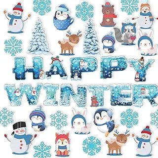 BPA® 60Pcs Winter Bulletin Board Decoration Large Christmas Snowman Classroom Decor Set Snowflake Penguin Frozen Cutouts with Glue, 30 Designs for Kids Students School Preschool Classroom Xmas Party