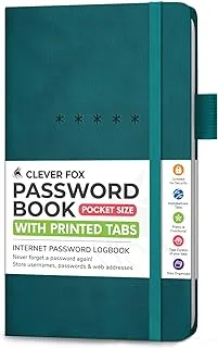 Clever Fox Password Book – Alphabetized Internet Address & Password Organizer - Computer & Website Password Keeper Notebook – Log-In Password Journal – Pocket, 6.2x3.5″, Hardcover (Dark Teal)