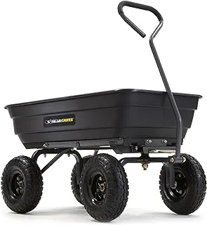 Gorilla Carts 600 Pound Capacity Heavy Duty Poly Garden Landscape Outdoor Yard Hauling Utility Wagon Dump Cart with 10 Inch Pneumatic Tires, Black