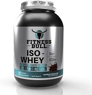 Fitness Bull ISO Whey Protein Powder I 25 Grams Protein, 5.5 Grams BCAA I Maximum Muscle Support & Recovery I Zero Added Sugar I Double Chocolate Flavour I 2LB (29 Servings)