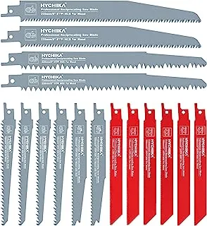 HYCHIKA Reciprocating Saw Blades, 16 Pieces Saw Blades for Cutting Metal, Wood and Wood with Nails with Organiser Case