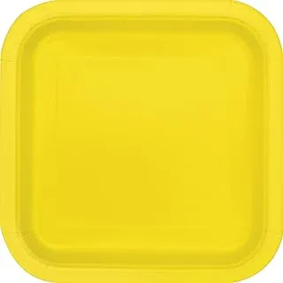 Unique 47067EU Eco-Friendly Square Paper Plates-18 cm Yellow-16 Count (Pack of 1), Neon Yellow, Pack of 16