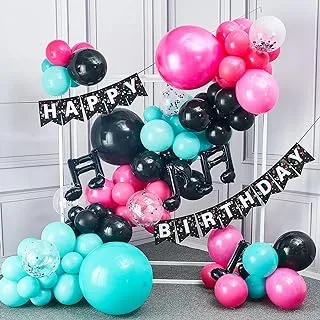 PartyWoo Tik Tok Birthday Party Decorations, 140 pcs Tik Tok Party Supplies and Balloon Arch Kit, 4 Music Note Balloons, Happy Birthday Banner for Music Themed Party, Tiktok Party Theme Kids Adults