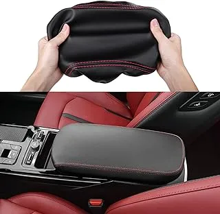 ANFOKAS for Kia K5 2024 2023 2022 2021 Accessories Leather Car Armrest Cover Armrest Storage Box Lid Center Console Seat Cover Protector -Black with Red Stitches