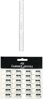 Faber-Castell Plastic Slim Ruler 12-Inch + PVC-FREE ERASER SMALL POLY BAG OF 24PC