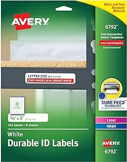 Avery Durable ID Labels, Permanent Adhesive, 5/8 x 3, Pack of 256 (6792)