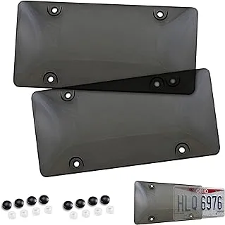 Tinted License Plate Cover Set - Front & Back Tinted License Plate Protector Fastening to Frames - Automotive Exterior Car & Truck Accessories - 6X12 Inches License Plate Shield