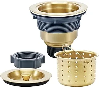 KONE 3-1/2 Inch Gold Sink Drain, Durable Stainless Steel Brass Kitchen Sink Drain Assembly Kit With Sink Strainer Waste Basket/Strainer Assembly/Sealing Lid for Standard Kitchen Sink