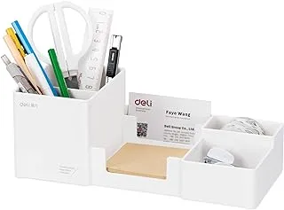 Deli Desk Organizer, Plastic Desktop Organizer with Pencil Holder and Sticky Note Tray, Office Stationery Supplies Organizers Accessories Caddy, 6 Compartments, White