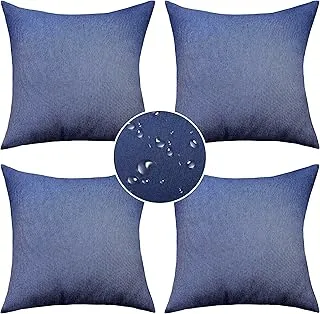 Demetex Outdoor Pillow Covers 20x20 Waterproof Decorative Cushion Covers Square Garden Throw Pillows for Couch Outside Patio, Set of 4, 20 x 20 Inch, Navy Blue