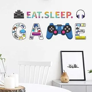 AMERTEER Gaming Wall Decals | Eat Sleep Game Wall Decal | DIY Removable Gamer Wall Stickers for Teen Boys and Kids Room | Gaming Room Decal Wall Decoration | Perfect Video Game Wall Decals for Gamers