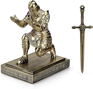 HDMbigmi King's Guard Knight Pen Holder Pen Stand Desk Organizers and Accessories Resin Pencil Holder as Gift with a Metal Sword Letter Opener for Office and Home (Bronze)