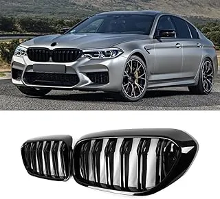 SNA G30 Grille, Front Kidney Grill Compatible for 2017-2020 BMW 5 Series G30 (ABS Double Slats Gloss Black Grills, 2-pc Set)