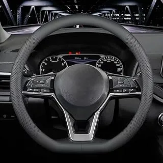 LKWLIKEI Nappa Leather D Shape car Steering Wheel Cover, Non-Slip, Breathable，Universal 15 inch.（D Shape Black）