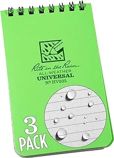 Rite in the Rain Florescent Top Spiral Notebook, 3” x 5”, Hi-Viz Green Cover, Universal Page Pattern, 3 Pack (No. HV35-3)