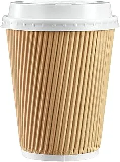 12 Oz [50 Cups] Coffee Cups Insulated Ripple Paper Cups With Lids, Brown - Pack Of 50 Cups And Lids