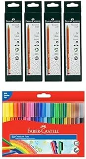 Faber-Castell Pencil With Eraser Tip 12Pcx4 Box + Connector Colour Marker Pen 20-Pieces