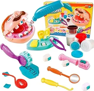 Crelloci Play Dough Dentist Set Playdough Dental Kit Tools and Cutters Accessories Drill and Fill Teeth Toys Playset Art & Craft for Kids 2 3 4-5 Years Old Gift