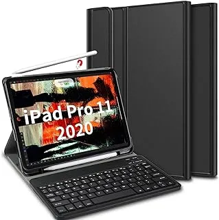 حافظة لوحة مفاتيح AWH لجهاز iPad Pro 11 2020 (تخطيط QWERTY)، غطاء حافظة ذكي رفيع قابل للطي مع لوحة مفاتيح لاسلكية مغناطيسية قابلة للإزالة لجهاز iPad Pro 11 بوصة 2020، أسود