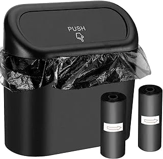 Wontolf Car Trash Can Bin with Lid and 60pcs Trash Bags Small Car Garbage Can Leakproof Mini Car Accessories Trash Bin Car Dustbin Organizer Container for Car Office Home, Black