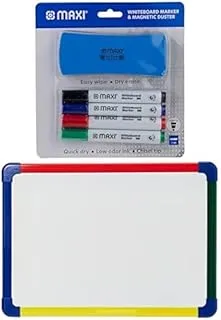 Maxi Whiteboard Marker with Duster 4 Colours + DOUBLE SIDED A3 WHITE BOARD