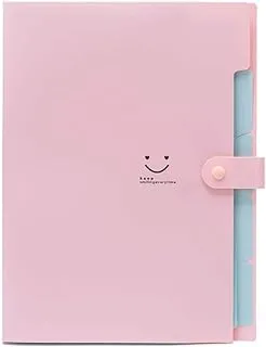 COOLBABY Portable Hand-Held Accordion File Document Folder Cute Smiling Face Student File Organizer A4 And Letter Size 5 Pockets Light (Pink)