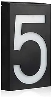 LED Solar House Number Light, Garden Numbers Solar Powered Address Sign LED Illuminated Outdoor Plaques and Wall Art Lighted Up for Home Yard Street (Digit 5)