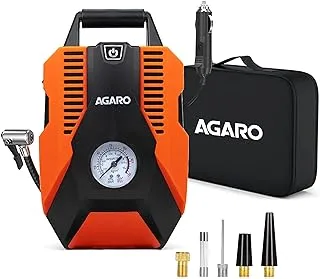 AGARO TI2147 Analog Tyre Inflator/Compressor Pump, Portable, 12V DC, up to 150 PSI, LED Light,Carry Case, for Car, Bike, Bicycles, Air Boat and Other Inflatables (Orange)