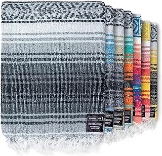 Benevolence LA Authentic Handwoven Mexican Blanket, Yoga Blanket - Perfect Outdoor Picnic Blanket, Camping Blanket, Equestrian Saddle Blanket, Serape Blanket 50x70 inches - Gray, Pack of 1