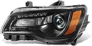 DNA MOTORING Left OE Style LED DRL المصباح الأمامي متوافق مع 2011-2014 كرايسلر 300، أسود/شفاف، OEM-HL-0223-L