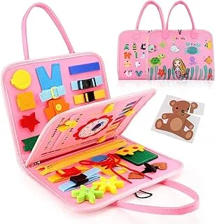 Beauenty Busy Board Montessori Toys for Boys & Girl, Sensory Toys for Toddlers, Preschool Activities for Learning Fine Motor Skills (Pink)