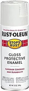 Rust-OlEUm يوقف الطلاء بخاخ المينا اللامع الواقي من الصدأ - 250702-12 أونصة ، أبيض نقي