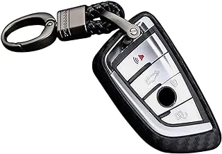 M.JVisun غطاء حماية من مطاط السيليكون الناعم من ألياف الكربون لسيارات BMW Key Fob، حافظة مفتاح التحكم عن بعد للدخول بدون مفتاح لسيارة BMW X1 X 5 X5M X6 X 6M 2 7 Series Fob Remote Key - أسود - سلسلة مفاتيح منسوجة