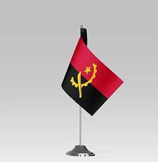 علم طاولة صغير الحجم BPA® ANGOLA FLAG مع حامل ديكور مكتبي أنيق (21 × 10 سم)