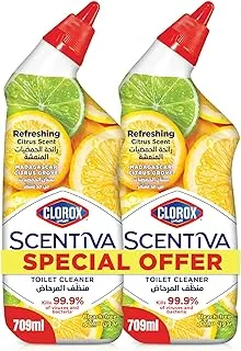 Clorox Scentiva Toilet Cleaner Dual Pack 709 ml, Madagascar Citrus Grove, Bleach Free, Kills 99.9% of Viruses and Bacteria