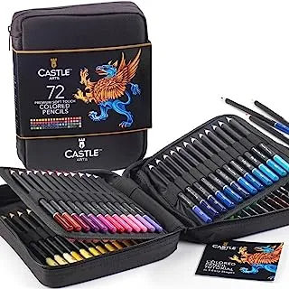 مجموعة Castle Art Supplies 72 قلم رصاص ملون بسحاب - حافظة سهلة بسحاب لتخزين وحماية أقلام التلوين الخاصة بك